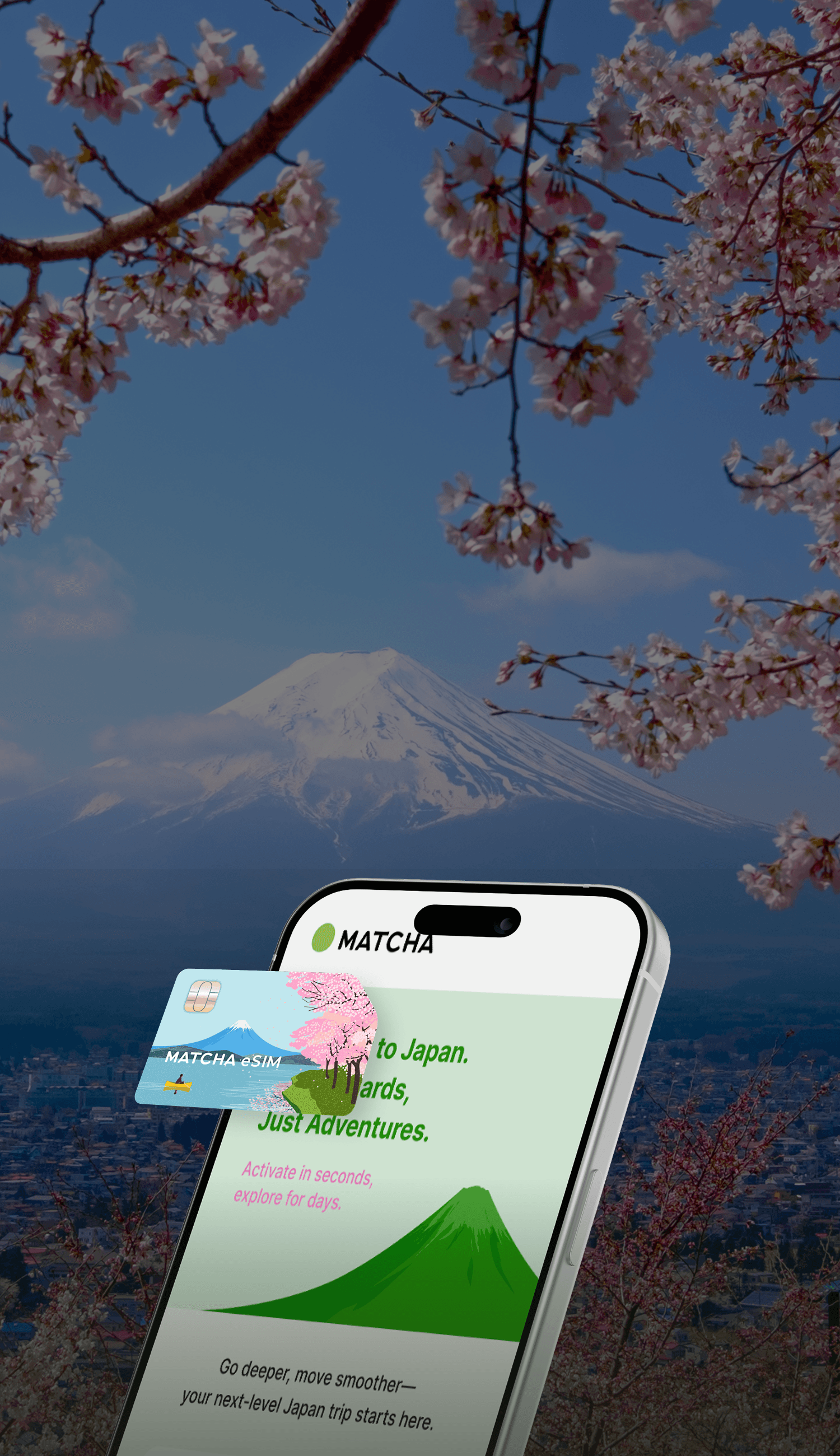 Best Japan eSIM by MATCHA - Mount Fuji and Cherry Blossoms